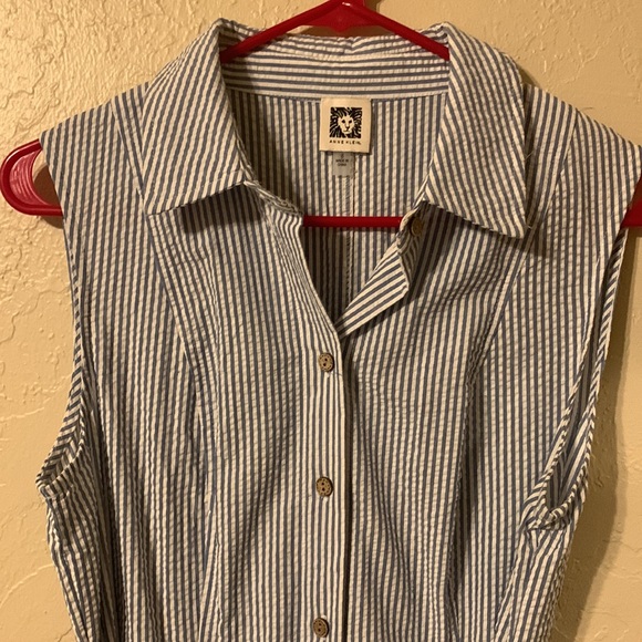 And Klein seersucker, blue and white striped dress. Worn twice. - Picture 3 of 3